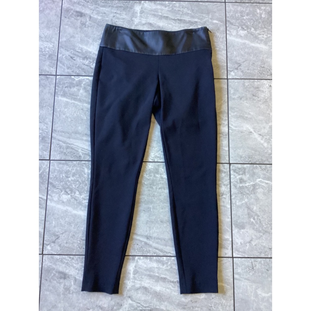 Theory Rayla L Temptation Navy Blue Lamb Leather Waist Leggings Pants Size 4